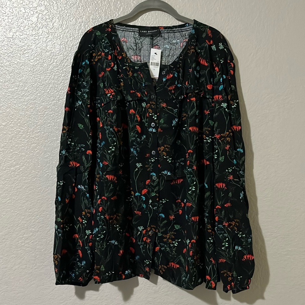 Lane Bryant Black Floral Button Down Blouse, 18